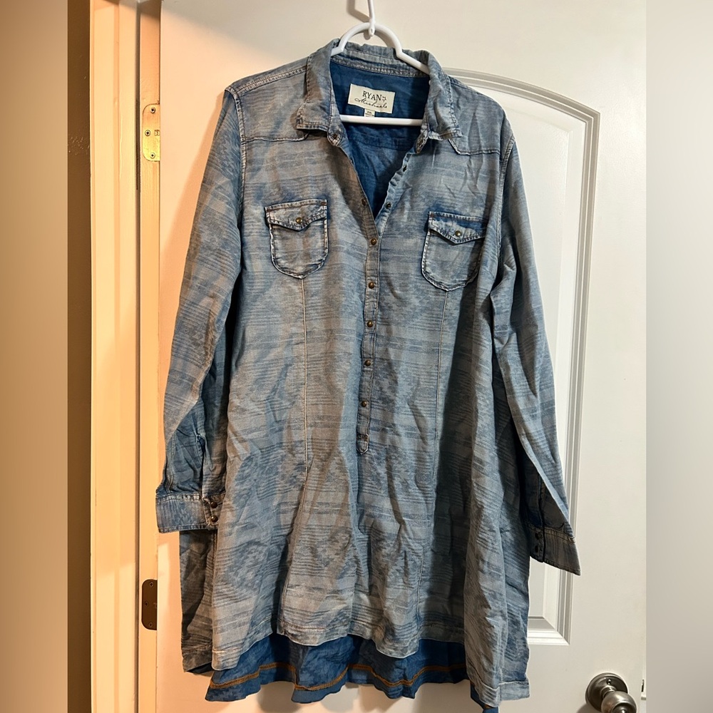 Ryan Michael western Aztec tunic dress size women’s‎ xxl chambray long sleeve